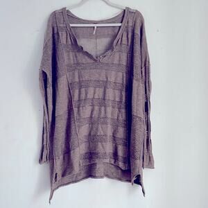 Free People Wild Horses linen loose knit 1/4 button up oversized tunic sweater